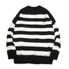 Men's Sweaters Black Stripe Men Pullover Hole Knit Jumpers Oversized Sweatshirt Harajuku Long Sleeve Tops