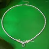 Hängen Vinregem Lab skapade Sapphire Gems Tennis Chain Halsband som är kompatibla med Pendant 925 Sterling Silver Jewelry