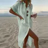 Casual Dresses Summer Loose Shirts 2024 Fashion Solid Lapel Button Long Beach Dress with Belt Tunic Sleeve