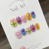 Handmade Short Kawaii Pressione unha com design japonês de unhas falsas fofas reutilizáveis com cola acrílica unha dica para meninas 240104