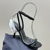 Sandale Roserouche 10cm Designer pour femmes Slingbacks Sculpted Fleur à talons hauts Round Toe Luxury Dîner chaussures de la cheville
