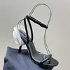 Roserouche Sandal 10cm Womens Designer Slingbacks Sculpted Flower High-heeled Round Toe Luxury Dinner Shoes Ankle Strap Buckle Party Dress Shoe