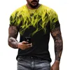 T-shirts pour hommes Coloré Flamme Graphique 3D Impression T-shirt Mode O-cou À Manches Courtes Rue Tendance Chemise Surdimensionnée Casual Mâle Hauts T-shirts