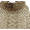 Vrouwen Vest Trui Dikke Poncho Capes Herfst Winter Femme gebreide Vleermuis Mouw Bontkraag Wol Gebreide Lange 240104