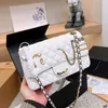 Pearl Diamonds Letters Decoration Designer Women Axel Bag Two-Tone Metal Buckle Gold and Silver Matelasse Chain Classic Flap 24cm Purse Cross Body Handbag