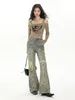 Spodnie damskie American Micro-Flare Dżinsy dla kobiet w retro mycie w trudnej sytuacji Dziewczyna Nisza Nisza drukowana insht.