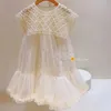 Girls Prin Cess Dress Casual Spring Summer Childrens Wear Korean Pearl Neck Princess Fashion Yarn 240104