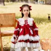 Zhiya Clothing 2023 Autumn New Girl Lolita Princess Dress Wine Red Children's Fluffy Skirt Cotton