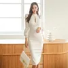 2023 Spring New Fashion Round Neck With Hollow Bubble Sleeves Elegant and Stylish Slim Fit Dress 210416