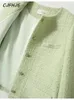 CJFHJE Casual Elegante Herfst Winter Koreaanse Korte Geweven Tweed Pak Jas Vrouwelijke Effen Kleur Button Up Kantoor Dame Wollen Blazers 240104