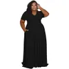 3XL 4XL 5XL Robes de grande taille Vêtements de créateurs Mode Casual Revers Couleur unie Jupe longue à manches courtes Femmes Sexy Maxi Robe