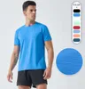 LL Outdoor Camiseta para hombre Traje de yoga para hombre Secado rápido Que absorbe el sudor Deporte Top corto Manga corta para hombre para fitness Ropa de marca de moda 6554