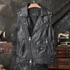 Gilet da uomo Gilet in pelle nera primaverile da uomo stile moto Plus Size 5XL Pelle bovina naturale Slim Fit Cerniera diagonale corta Genuino