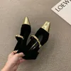 Mary Jane Single Shoe French Style Women Spring Black High Heels Sandaler Tjock Square Toe Color Matching Slippers 240103