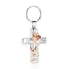 Keychains Cremation Jewelry Cross Urn Keychain for Ashes Rose Flower Keyrings Memorial Ash Holder Pendant Women Men