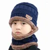 Berretti 2 pezzi Set di sciarpe per bambini Cappello per bambini Cappelli invernali caldi Ragazzi Ragazze Fodera in velluto lavorato a maglia Berretti a cuffia Cofano Passamontagna da sci per bambini