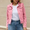 Female Short Denim Woman Clothing Basic Solid Button Down Coats Denim Over Coats Autumn Turn Down Collar Long Sleeved Jackets 240122