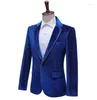 Ternos masculinos veludo bronzeamento guarnição blazer homens projetos jaqueta trajes de palco para cantores roupas dança estilo estrela vestido azul