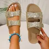 Pantofole Bling Flats Donna Estate Open Toe Infradito 2024 Designer Sandali con cinturino alla caviglia Fad Beach Zapatos Femme Slides