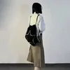 Siyah Yıldız Drawstring Çantalar Kadın Erkek Japon Vintage Tepeli Moda Okul Çantaları Kore Günlük Sokak Giyim Y2K Estetik Sırt Çantaları 240103