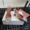 Amina muaddi sandálias de alta qualidade 9,5 cm confortável salto cálice strass girassol fivela primavera e verão sapatos femininos moda couro inferior sapatos de banquete 35-43