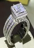 Rulalei Splendidi gioielli di lusso in argento sterling 925 con taglio principessa completo di topazio bianco CZ diamante promessa anello di nozze da donna per L4355828