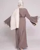 Abbigliamento etnico Ramadan Abaya Dubai Abito musulmano in pizzo cucito di lusso Prodotti fiscali per le donne Turchia Maniche svasate Elegante caftano sciolto Maxi