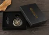 Bronze Mechanical Hand Wind Pocket Watches Roman sifferskelett Skeleton Flip Watch Men Clock With FOB Chain Present Box 240122