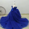 Robe à fleurs bleue pour filles, épaules dénudées, petite princesse, première Communion, motif Floral, grand nœud, cadeau de noël, concours