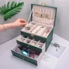Wielofunkcyjne PU skórzane szuflady biżuterii Kolczyki pudełkowe Zwyciężone zamek obudowy 240103