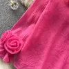 Blouses Femmes Jeune Gee Femmes Chemise En Trois Dimensions Rose Fleur Conception À Manches Longues Couleur Unie Perspective Mousseline Tops Blusa Mujer