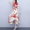 Party Dresses Tingyili Elegant Ladies Printed Fit Flare Dress Summer V-Neck Flare-Sleeve Boho Chiffon Beach Women White Floral