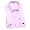 Men's Classic French Cuffs Solid Dress Shirt Covered Placket Formal Business Standardfit Long Sleeve Office Work White Shirts 240104