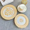 Quatily European Golden Rim Bone China Western Food/Steak Plate Ornaments Model Room Countertop Household Ceramic Dishes Plates Dish