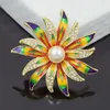 Broches, diseño, venta, impresionante broche de flor esmaltada con diamantes de imitación, Pin de mujer pintado de colores fantásticos
