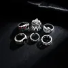 Bröllopsringar 6 stycken punkpoker clown silverring set för män gotiska skelett biljard set par uttryckliga fashionabla smycken anillos hombre 240103