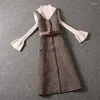 Lässige Kleider Frühling Herbst Kleiner Duft Tweed Ärmelloses Wollkleid Frauen Einreiher Schlank Plaid A-Linie