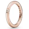 Bagues de cluster Authentique 925 Bague en argent sterling Sparkling Superposition Rose Coeurs avec cristal pour femmes Cadeau Bijoux