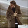 Men'S Jackets Mens Winter Jacket Vintage Men Leather Fur Coat Faux Brown Motorcycle Bomber Shearling Button Drop Delivery Apparel Cl Dhueq