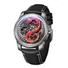 Armbanduhren OBLVLO Luxus 3D Gravur Gold Dragon Automatische Mechanische Uhr Saphirglas Wasserdichte Männer Uhren Leuchtende Räder Uhr
