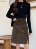 Skirts 2XL Autumn Winter Corduroy High Waist Slit A- line Mid-Length Skirts Women Plump Girls Black Sheath One-Step Skirt FemmeL240104