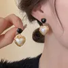 Dangle Earrings 2024 Arrival Vintage Black Crystal Love Heart Pearl For Women Fashion Trendy Jewelry Gifts