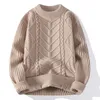 Men's Sweaters Fall Winter Men Vintage Twist Sweater Round Neck Solid Color Male Knitted Pullover Loose Harajuku Retro Soft Warm