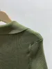 Partykleider 2024 Damen Grün Strickkleid V-Ausschnitt Einreiher Kurzarm A-Linie Damen Slim Mini Robe Frühling Sommer