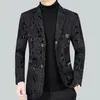 Ternos masculinos 2024 impresso blazer casaco botão duplo negócios escritório roupas masculinas preto cáqui azul casual homem fino ajuste terno jaquetas