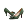 Классические туфли Зеленые туфли-лодочки с кристаллами для вечеринок Женские туфли на высоком каблуке с острым носком Брендовые летние туфли