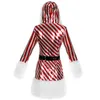 Weihnachten Hoodies Kleid Weiß Rot Streifen Stil Sexy Hot Karneval Party Show Kostüm Frauen Schlank Cosplay Für Erwachsene