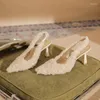 Dress Shoes EVACANDIS Sheepskin Insole Pointy High Heel Woolly Lamb Women's Baotou Back Empty Thin