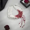 Choker Exaggerated Multi-layer Blood Pattern Pearl Red Bead Short Necklace Gothic Personalized Halloween Party Dinner Decor Jewelry Gif