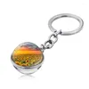 Porte-clés WG 1pc mode motif de tournesol temps pierre précieuse cabochon porte-clés pendentif boule de verre porte-clés en métal cadeau créatif